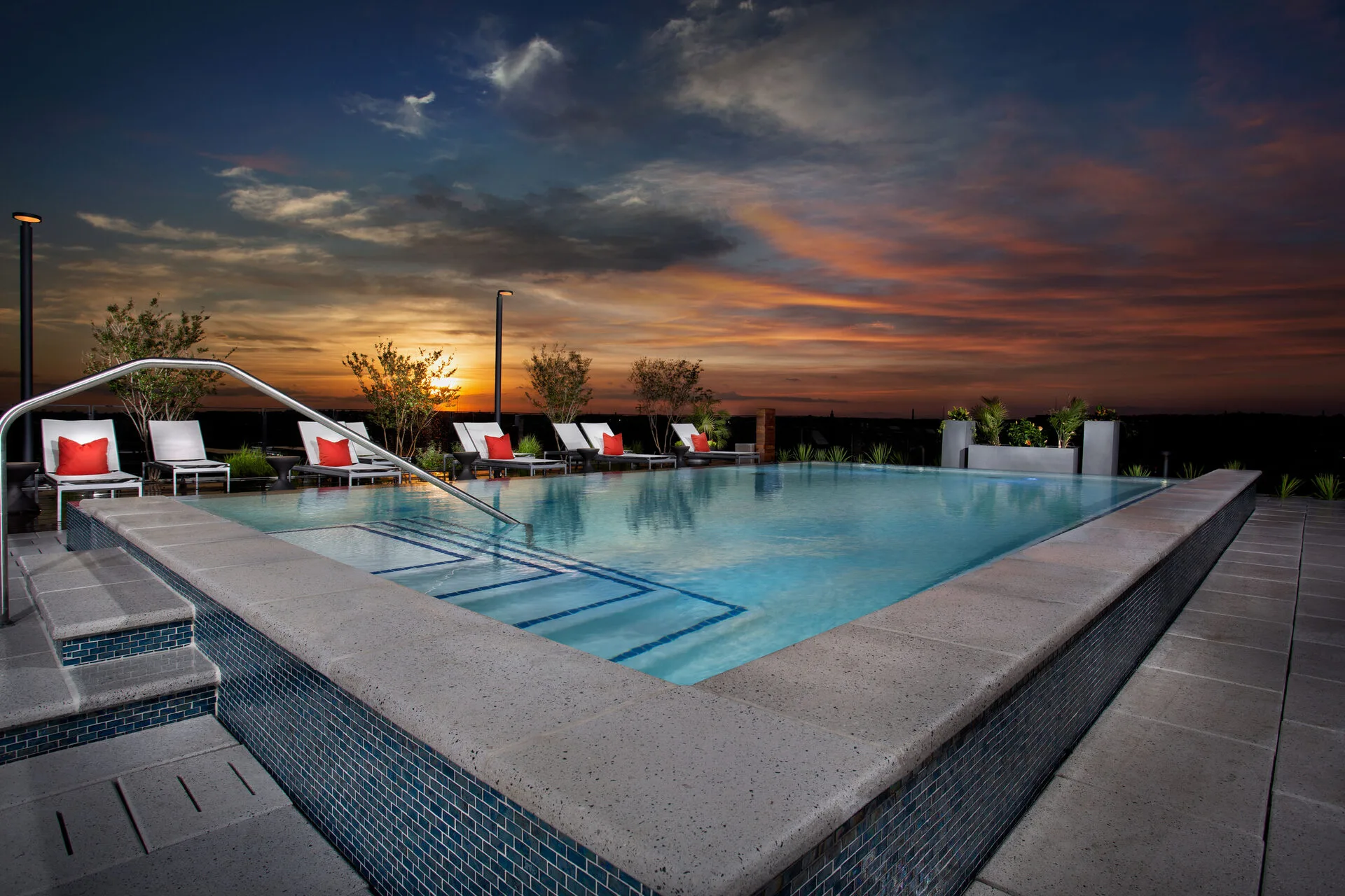 Rooftop pool at sunset