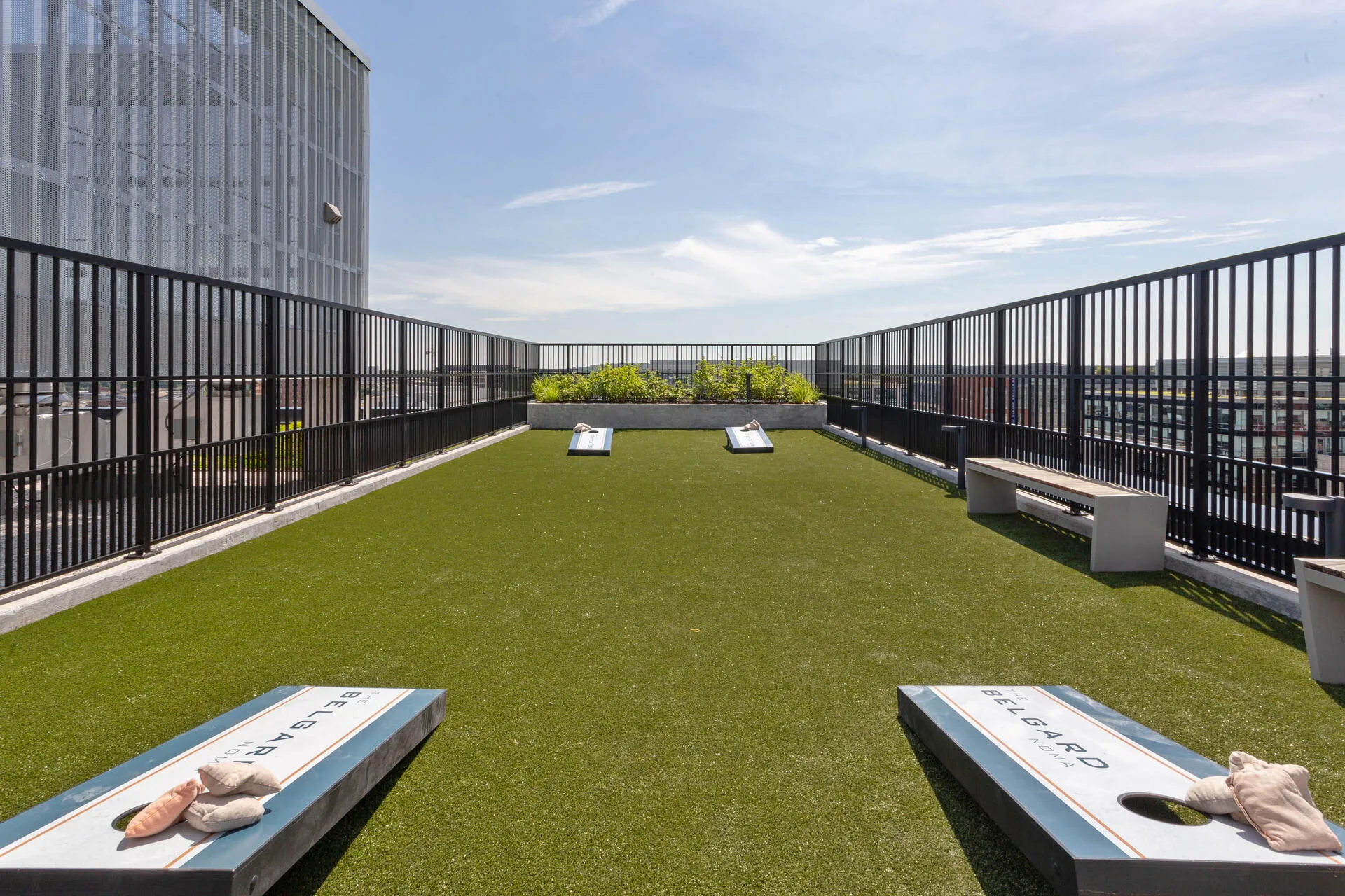 Rooftop cornhole and turf