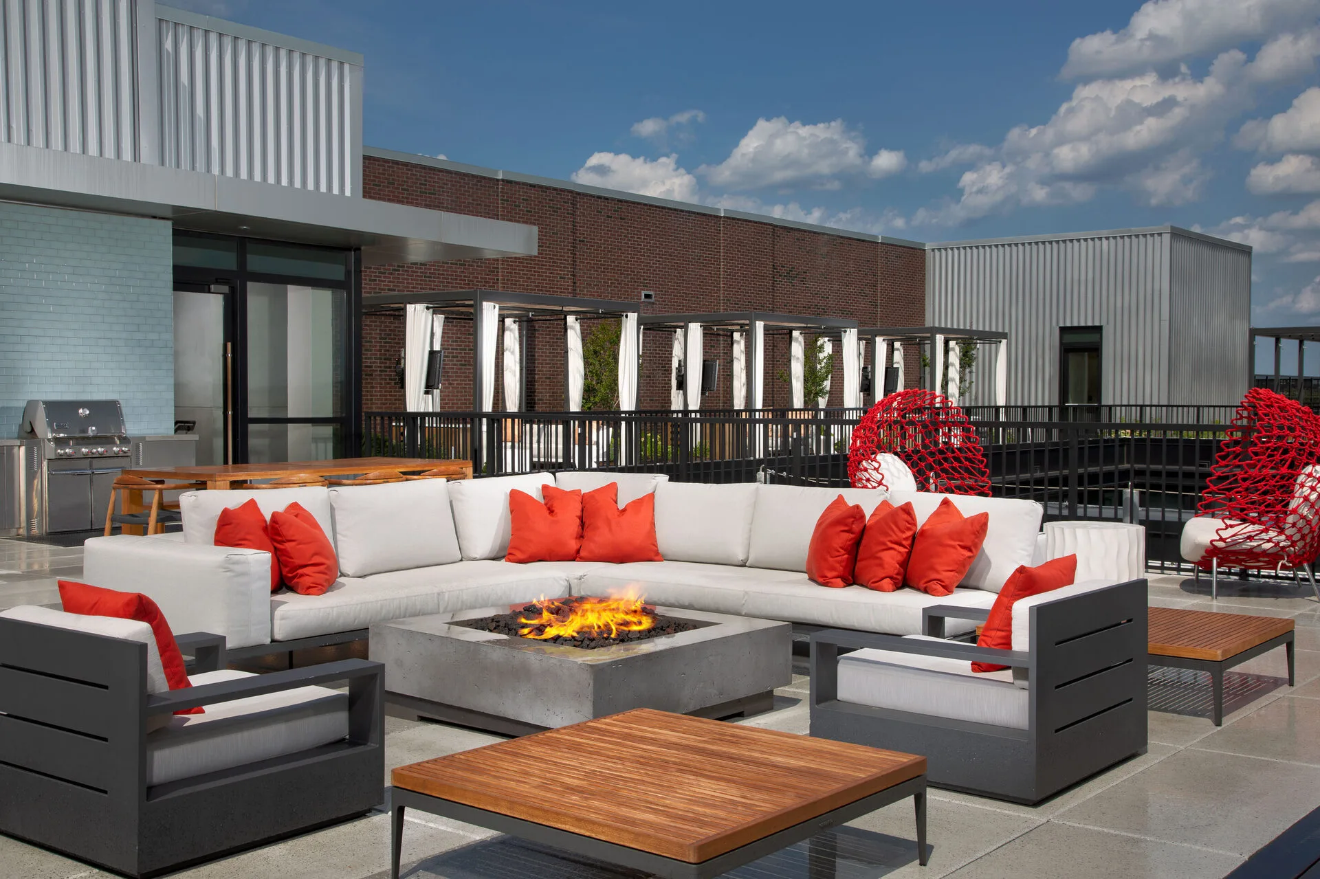 Rooftop firepit with seating